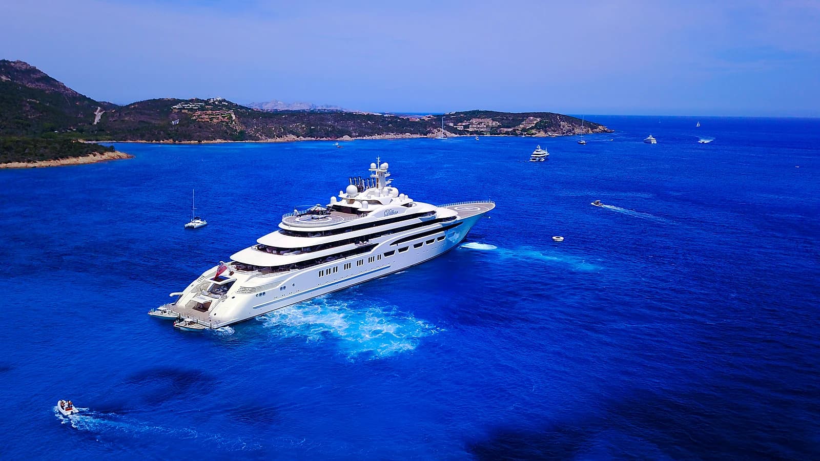 A superyacht at anchor off Antibes, the kind that berths on the Quai des Milliardaires