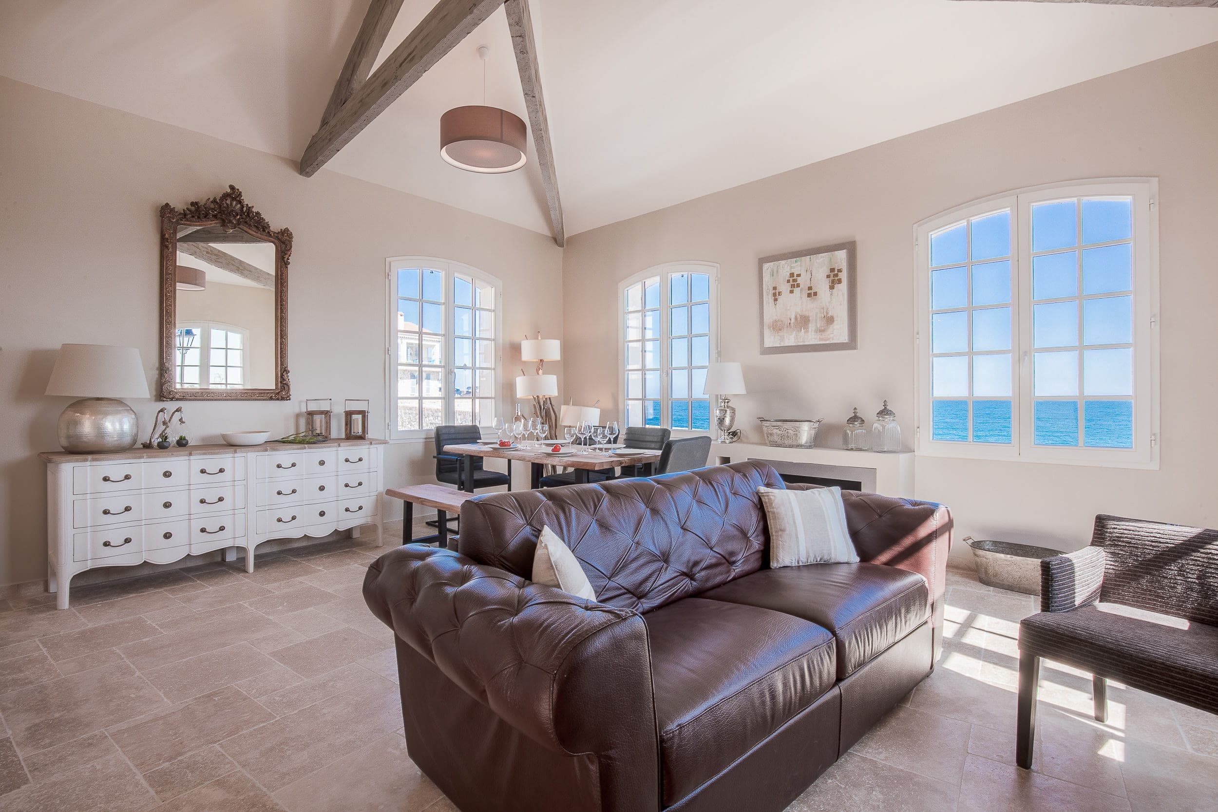 A restored living room opening onto the sea, Maison Marina, Old Antibes